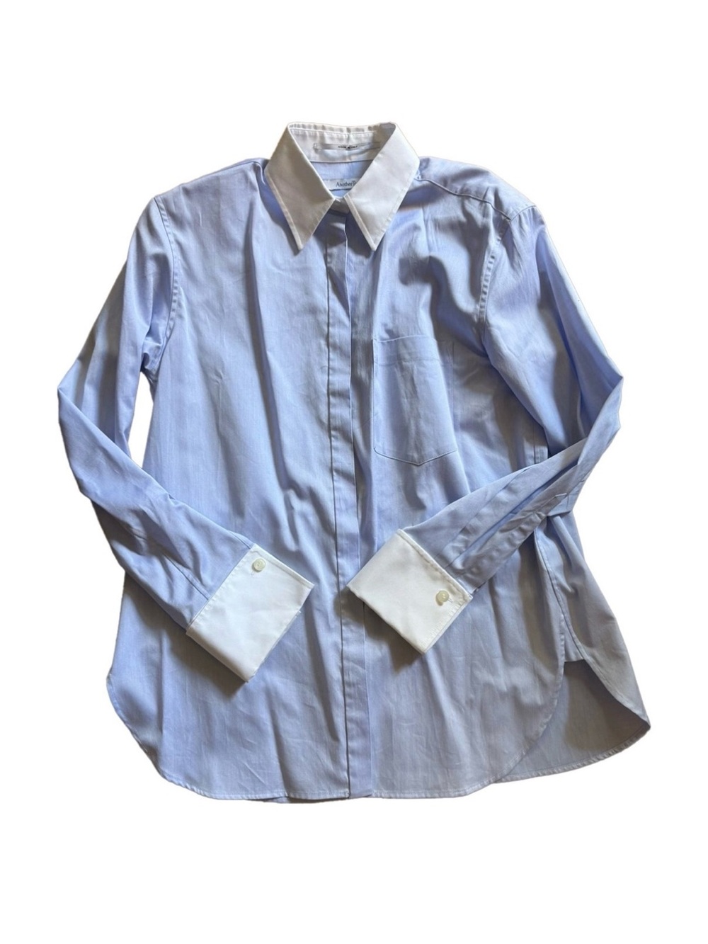 Another Tomorrow Light Blue Button-Up Shirt with White Collar & Cuffs Size XS